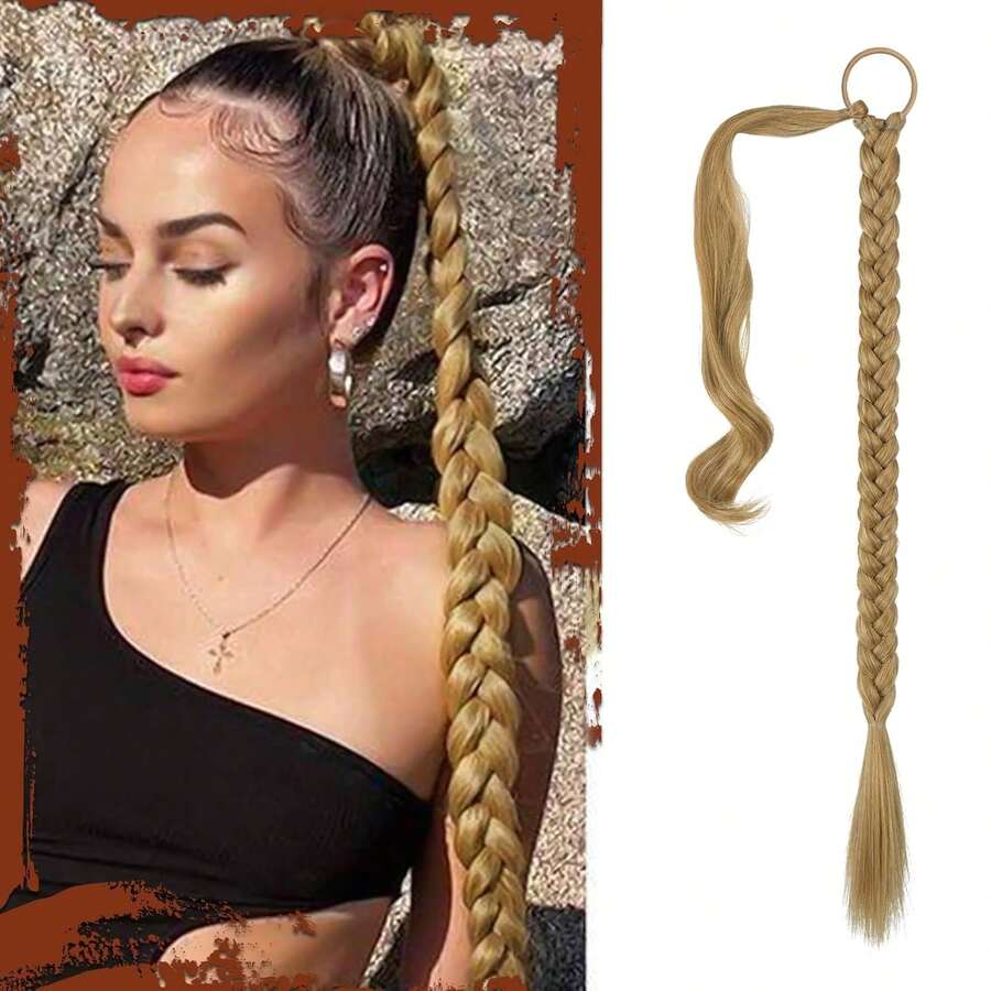 FESHFEN Braid Extensions Ponytail Extension with Scrunchie, 26 inch Long Ponytail Braided Synthetic Hair Extension Braid Hairpiece for Women Daily,Parties Wearing