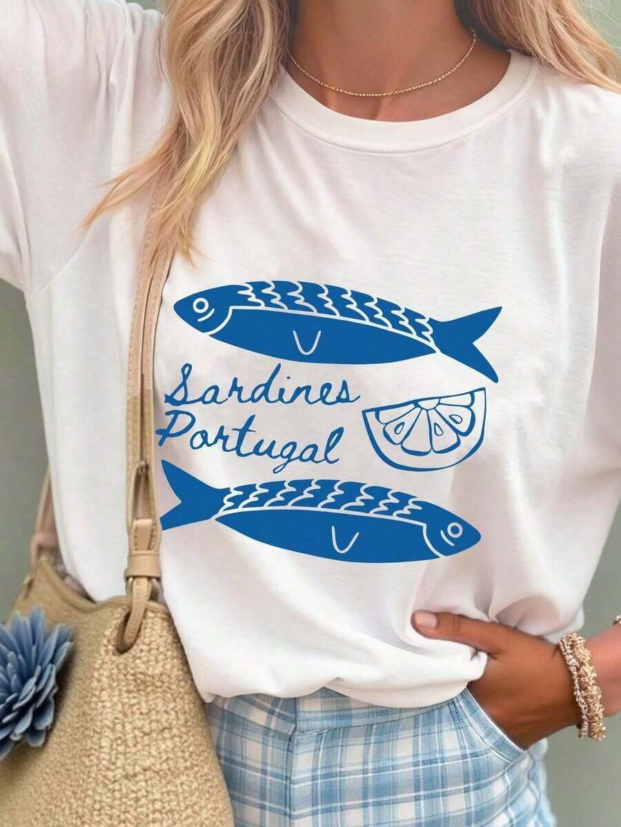 Camiseta Holgada De Color Sólido Con Cuello Redondo Y Hombros Caídos - Blanco - Ver 1