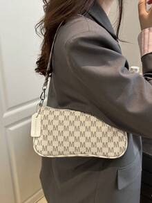 Letter Print Underarm Baguette Bag - Beige - View 3
