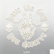 [Shining Silver/ Purple] 1pc "Have The Day You Deserve" Skeleton Hand & Skull Shape Creative Glittery Vinyl Sticker, Sparkling Bright Decal For Car, Truck, Motorcycle, Notebook, Window Glass, Hides Scratches, Super Easy To Paste & Remove, No Residue VWJP - Shining Silvery - View 2