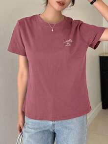 Camiseta con gráfico de letra - Rosa Roja - Ver 11