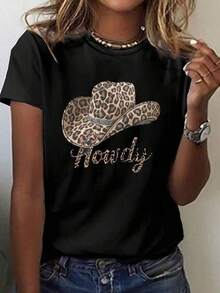 Howdy Leopard Print Cowboy Hat T-Shirt, Short Sleeve Crew Neck Casual Top For Summer & Spring, Women's Clothing, Sequin Summer Outfits, Festival Outfits, K-Spop DeMmonsD Huntters Vacation Outfits For Women, New York, Classic Unisex Graphic T-Shirt, Perfect For Everyday Wear, Casual Cotton T-Shirt, Soft, Lightweight & Comfortable, Cotton Daytime Comfort, Stylish Casual Design, Ideal For Men And Women, Crew Neck T-Shirt, Fitness Top, Going Out Top, Outdoor Wear, Vacation, Graduation, Fitted, Slogan T-Shirt, Quote T-Shirt, Minimalist Graphic T-Shirt, Funny Graphic T-Shirt, Beach Party, Surfing, Picnic, Gift, Airport Outfit, Spring, Women's Summer Coordination Sets, Simple Summer Outfits, Summer Coordination Outfits, Ball Gowns, Autumn, Winter, All OYC2 - Black - View 8