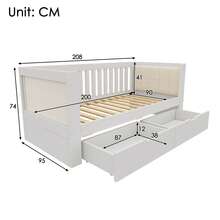 White Sofa Bed Measuring 90x200 Cm With 2 Drawers, Made Of Wood, With Rounded Armrests And A Comfortable Backrest, Ideal For Small Apartments Or Studios, Easy To Assemble. Mattress Not Included. - 白色 - 查看 12