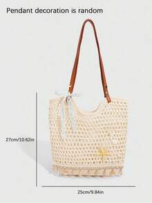 Bolso de hombro de diseño minimalista y exclusivo con diseño hueco, bolso de mano de gran capacidad con decoración clásica y popular de estrella de mar, bolso de sobaco multifuncional y versátil para mujer, adecuado para el uso diario, citas y vacaciones, etc. - Beis - Ver 6