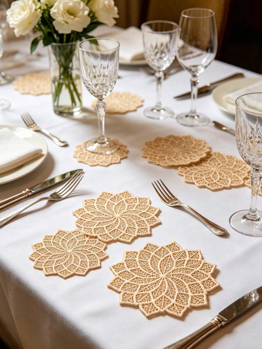 6/12pcs Leaf Coasters, Suitable For Wedding Table Decoration, Party Cup Mats, Daily Date Night Coasters, Ideal For Valentine's Day, Thanksgiving, Easter, Mother's Day - Multicolor - View 1