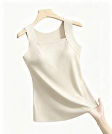 3pcs Women's Seamless Tank Top With Built-In Bra - Spring & Summer Slim-Fit Lifting, Skin-Friendly Base Layer, Sleeveless Wide Straps, Solid Black/Apricot/Brown, Smooth Washable Fabric, All-Season & Spring-Summer Daily Layering - Multicolor - View 4