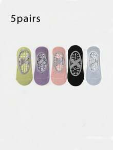 3双装黑色、紫色、灰色硅胶交叉绑带防滑舒适瑜伽健身袜 - 彩色 - 查看 7