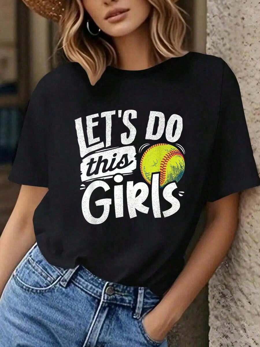 Classic T-Shirt, 100% Cotton, Unisex, 1 Piece - Softball Mom T-Shirt, For Women And Girls Who Love Softball - Soft, 100% Cotton, Breathable, Casual Short Sleeve T-Shirt For Spring And Summer For T-Shirt Lovers, 230g - 黑色 - 查看 1
