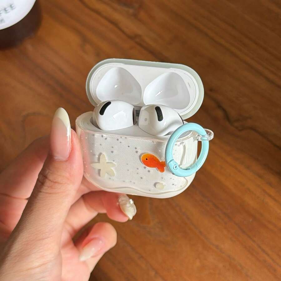 Fashion Creative Transparent Goldfish Star + Circle Earphone Case Compatible With Apple For AirPodsPro3 Case/For AirPodsPro2 Case/For AirPods4 Case/For AirPods3 Case/For AirPods2 Case/Fashion Women's Earphone Case/Apple Earphone Case/Apple Earphone Cover/Men's Earphone Case/Spring Summer Earphone Case/Birthday Gift/Holiday Gift