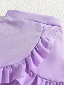 Toddler Cartoon Print Short Sleeve Top And Skirt Set - Purple - View 3