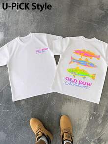1pc 2026 Summer 100% Cotton Graphic Tee OLDROW Outdoors Colorful Fish Trio Humorous Graphic T Shirt Crew Neck All Season Casual Sports TeeFather's Day - 白色 - 查看 7