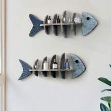 Mediterranean Style Decorative Shelving Unit, Wooden Fish Bone Shaped Shelf, Creative Wall Mounted Home Decor - Multicolor - View 7