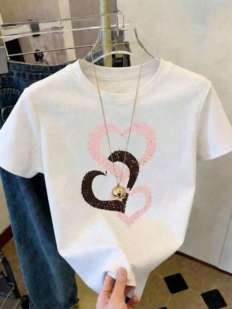 Women's Short-Sleeved Crew Neck T-Shirt, Loose Fit, Casual And Versatile. Featuring A Modern, Elegant And Sophisticated Simple Letter Print, Ideal As A Wardrobe Staple; Made From Soft Fabric With A Beautiful Drape. Vintage Street Style Unisex Loose Cotton Short Sleeve Crew Neck T-Shirt - 白色 3 - 查看 1