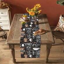 Coffee Themed Table Runner, Coffee Bean & Cup Design, Brown Background, Kitchen & Dining - Multicolor - View 6
