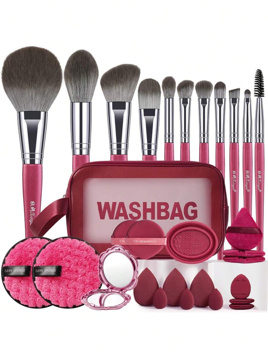 31PCS Makeup Tools Set Including: 11PCS Makeup Brush Set+1pc Multi-Functional Zipper Toiletry And Cosmetic Bag Waterproof+3PCS Triangle Powder Puffs+1pc Makeup Brush Cleaning Tools+2PCS Air Cushion Powder Puff+2PCS Facial Cleansing Sponges+3PCS Makeup Sponges+3PCS Mini Makeup Sponges+3PCS Mini Air Cushion Powder Puffs+1pc Mirror +11PCS Makeup Brush Set - Multicolor - View 1