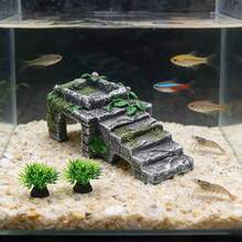 三件套，古代遗迹水族箱及爬行动物栖息地 - 多层希腊/罗马风格鱼缸装饰，带阶梯、植物和躲藏洞穴 - 树脂爬行动物城堡，适用于蜥蜴、乌龟、蜘蛛、鱼类 - 易于组装的水族造景装饰 - 适用于淡水/海水水族箱 - A - 查看 1