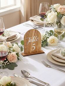 1-20 Rustic Wooden Table Number Plates, Arch-Shaped Handwritten Style Wedding Reception Seating Numbers - A - View 9