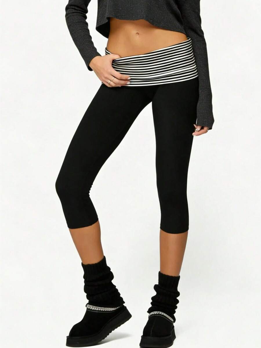 Striped Pants For Women Mid Rise Wide Leg Elastic Waist Casual Trousers For Spring - 黑色 - 查看 1