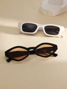 2 Pairs Unisex Square Rhombus Fashionable Glasses, Suitable For Parties, Beaches And Other Occasions, Suitable For Women's Daily Outfits, Business Casual, Summer Beach Vacation, Outdoor Activities, Travel And Back To School Season - 2-piece Set / Diamond-shaped Black Tea / Square White - View 1