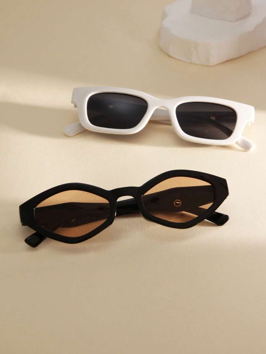 2 Pairs Unisex Square Rhombus Fashionable Glasses, Suitable For Parties, Beaches And Other Occasions, Suitable For Women's Daily Outfits, Business Casual, Summer Beach Vacation, Outdoor Activities, Travel And Back To School Season - 2-piece Set / Diamond-shaped Black Tea / Square White - View 1
