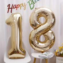 2pcs 101.6cm White Gold 18 Number Foil Balloons, Party Decorations For 18th Birthday Celebration - View 2