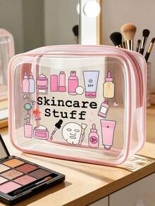 「Skincare Products」字母印花 PVC 化妝包，拉鍊密封 PVC 旅行收納袋，便攜式化妝收納盒，適合母親、老師、朋友、護理師，開學假期必備 - 彩色 - 查看 2
