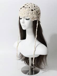 1 chiếc mũ len nữ 3D đính hoa ngọc trai, nhẹ, thoáng khí, thích hợp cho mùa hè, thời trang và đa năng. - Mũ len - Xem 2
