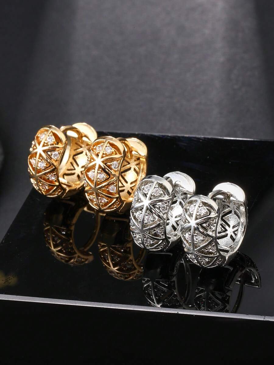 1 Pair Fashionable Hollow Cubic Zirconia Earrings For Men, Everyday Wear & Gift Choice - Hollow Earrings - View 1