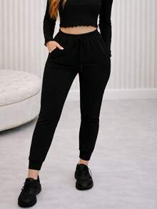 Women's High-Waisted Jogger Pants - Warm, Soft, And Comfortable - 黑色 - 查看 3