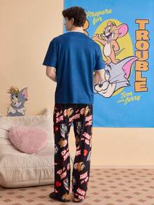 Noctvar OBM Sleepwear X TOM & JERRY Tom & Jerry Collaboration Men's Striped Pajama Set With Heart All-Over Print Long Pants, Loungewear - Multicolor - View 7