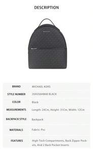 Michael Kors Sheila Printed Lady's Backpack 35H3S6HB6B BLACK - 黑色35H3S6HB6B BLACK - 查看 7