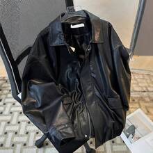BEMMY Casual Loose PU Leather Jacket, Women's Coats For Autumn And Winter - 黑色 - 查看 10