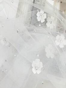 1件珍珠花朵白色网纱桌旗，儿童礼服装饰配件，适用于浪漫婚礼餐桌装饰、拱形面纱、服装 - 珍珠花朵網紗 - 查看 1
