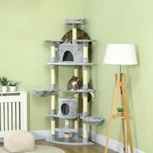Large XXL 200cm Scratching Post With Caves And Hammocks, Sturdy For Large Cats, In Light Grey. - Light Grey - View 8