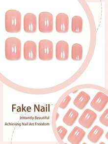 24pcs Short Square Elegant Pink Glossy Ombre Artificial Nails, Fashionable & Versatile For Dates, Parties, Spring/Summer, Autumn/Winter Daily Wear, Removable Press-On Nails Set With Jelly Gel And File Included, Random Jelly Gel Color - Baby Pink - View 3