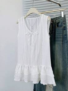 Áo hai dây không tay ren xếp nếp gợi cảm dành cho nữ, kiểu áo tank top đa năng để mặc nhiều lớp trong mùa hè. - trắng - Xem 6