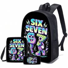 3pcs/Set Backpack, Creative 6 & 7 Number/Game Pattern, Unisex, Including Sling Bag, Pencil Case And Backpack - Multicolor - View 8