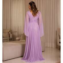 Luxury Long Dress With Flowing Sleeves And Deep Neckline – Timeless Elegance And Sparkle For Parties* - 紫丁香色 - 查看 3