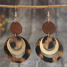 1 Pair Circular Leopard Print Retro Fashion Metal Earrings, Suitable For Daily Wear For Women - Multicolor - View 5