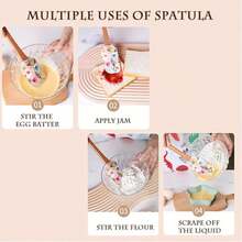 4 piezas/1 pieza Raspador de silicona con mango de madera, estilo de estampado floral, raspador de silicona flexible y antiadherente, usado para cocinar, hornear en la cocina y repostería, raspador de crema y mantequilla, accesorios de cocina de moda, imprescindible para las vacaciones - Multicolor - Ver 7