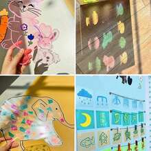10 piezas de pegatinas decorativas hechas a mano de material transparente de PVC y vidrio de colores, tarjetas de clasificación redondas de tamaño A4 para manualidades DIY - Papel de colores - Ver 8