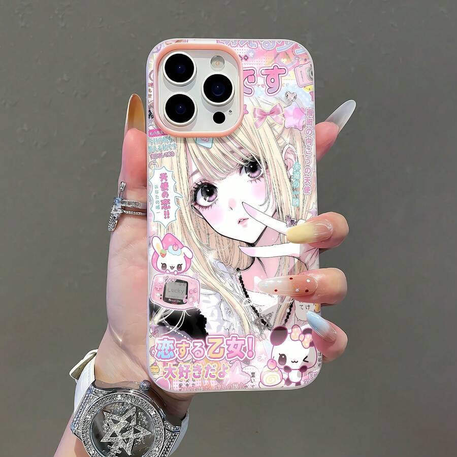 Chica manga rubia con temática rosa kawaii.funda de teléfono Fundas compatibles con ,Apple,VIVO,OPPO,,, y Honor.Fabricadas en silicona TPU,ofrecen protección contra golpes y caídas. - Rosa - Ver 1