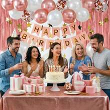 16th Birthday Rose Gold Birthday Decorations For Women Girls, Pearl White Balloons Garland Happy Birthday Balloons Banner Birthday Sash Crown Star Garland Fringe Curtains For Birthday Party Decoration Room Decor - 16歲生日 - 查看 5