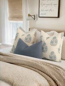 1pc Triple Floral Print Decorative Pillow Cover, Cute Flower Pattern Design, Fits Standard Pillow Insert, Easy To Clean And Change, Great Spring Gift - Blue - View 4