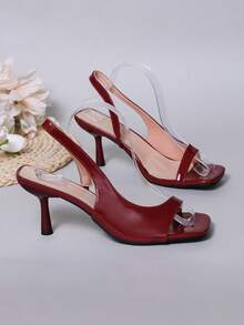 1 Paar burgunderrote spitze High-Heel-Sandalen in Große Größen für Teenager-Mädchen, weiches PU-Material, S-förmiges elastisches Slip-On-Design, modische & elegante leichte High Heels geeignet für Lässig, Party, Schule, Pendeln, Urlaub, Frühling/Sommer 2026 - Bordeaux - Übersicht 2
