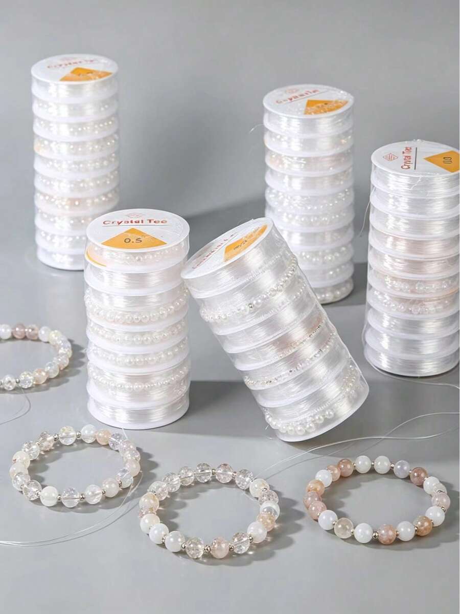10pcs Elastic Beading Cord, Glass Beading String, DIY Handmade Jewelry String, Transparent Crystal Elastic Rope, Beading Cord For Making Bracelets, Necklaces, Pendants And Jewelry