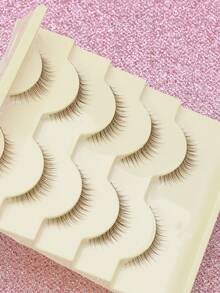 AYRMILLA Short Brown False Eyelashes 5 Pairs, Natural Fluffy, Thin & Smooth, Suitable For Daily Work Meetings, Natural Style False Eyelashes, Comfortable To Wear, Thick & Dense, Includes Eyelash Curler And Eyelash Brush - Brown - View 3