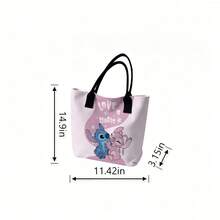 Disney Stitch & Angel "Love Is Magic" Canvas Tote Bag, Pastel Pink Shoulder Bag For Daily Use - White - View 6