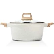 ESLITE LIFE - Olla antiadherente con tapa, cazuela de granito de 7 cuartos de galón, olla grande para sopa, olla de cocina para pasta, compatible con inducción,  y PFOA, color blanco - Ver 2