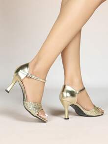 Women's Fashion New Comfortable Evening Party Vacation Bare Strap Bow High Heel Sandals - Gold - View 3